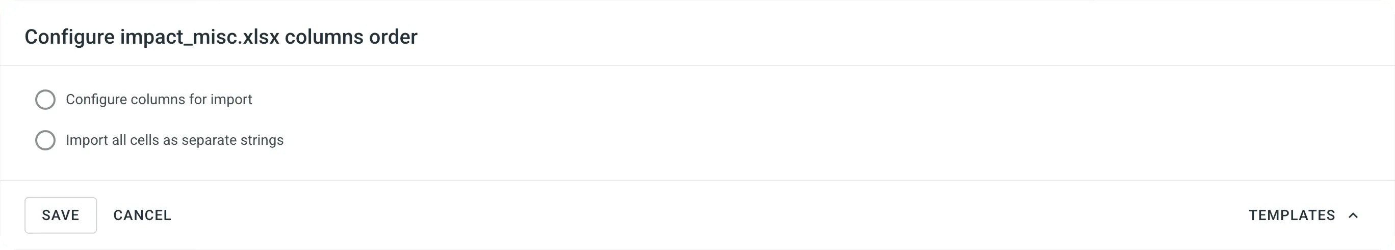 Initial configuration options for XLSX files